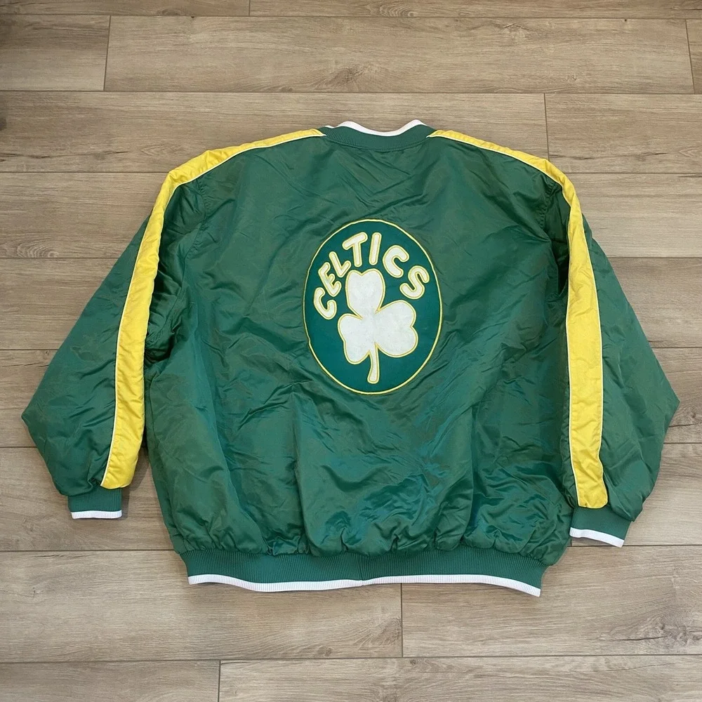 Vintage Boston Celtics G-III Bigman Satin Bomber Snap Jacket Men's Size 5X VTG